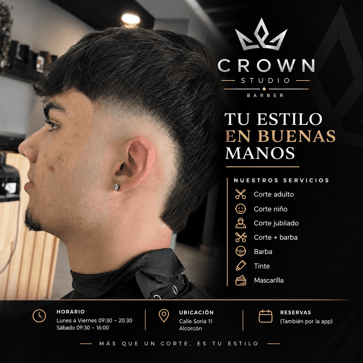 Degradado preciso, textura y un estilo actual. Tu próximo look te espera en Crown Studio.