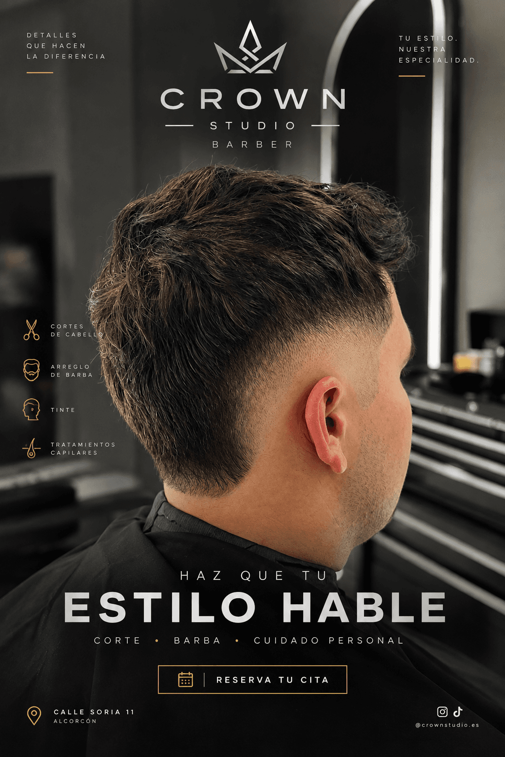 Degradado preciso, textura y un estilo actual. Tu próximo look te espera en Crown Studio.
